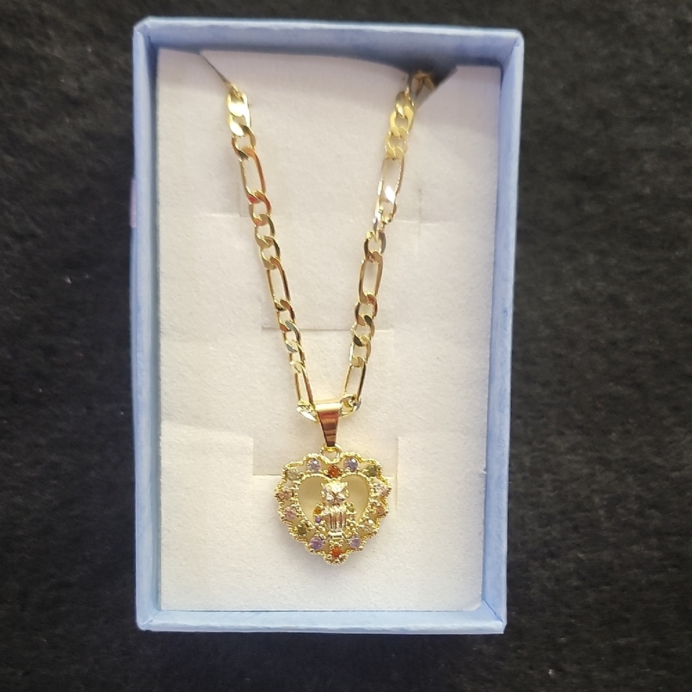 Gold Owl In Heart Pendant Necklace